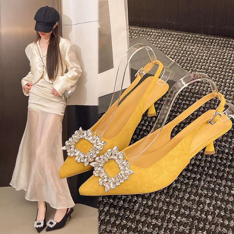 

туфли-стилетто темперамент светская львица черная сумка сандалии на голову обувь феи 2025 новая весна и лето остроносые одинарные туфли 35 жёлтый