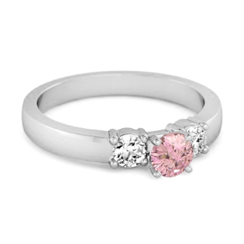 Pink CZ Elegant Three Stone Women Wedding Ring  - 925 Sterling Silver