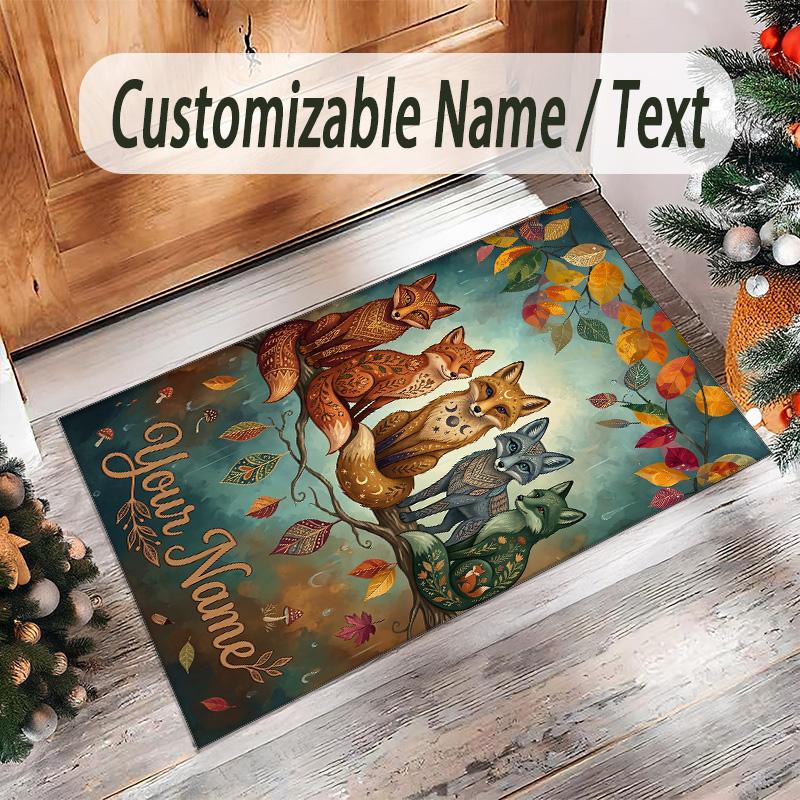 Fox Theme Crystal Velvet Floor Rug Personalized Custom Name Text Warm Carpet Home Decoration