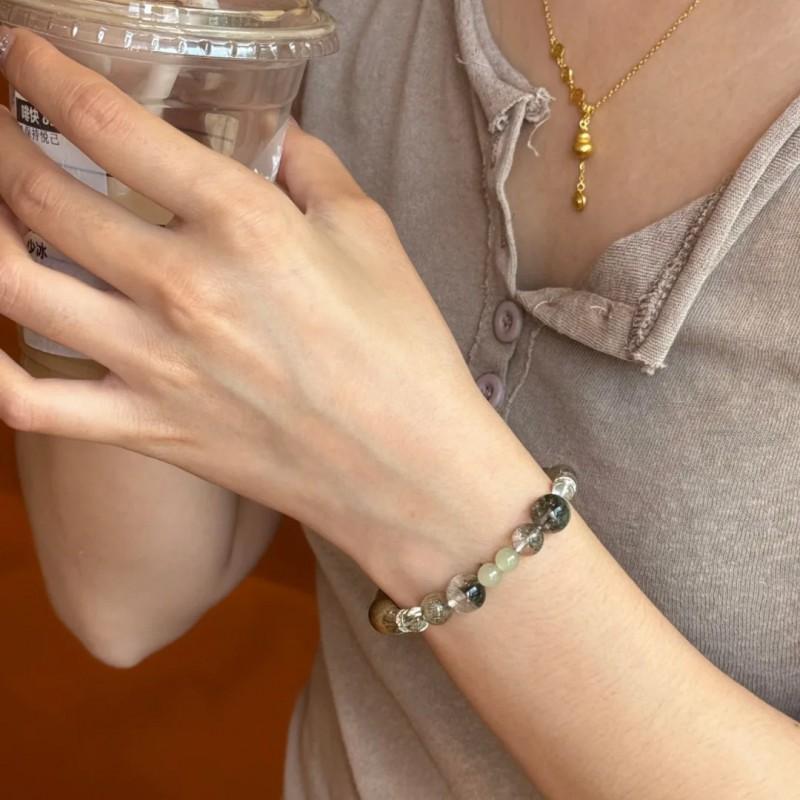 New Chinese Style Green Phantom Quartz Agarwood Beaded Bracelet Women Lucky Wood Feng Shui Element