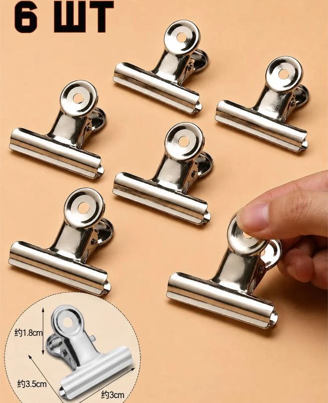 6pcs Heavy Duty Metal Binder Clips Strong Grip Round Head Clips 3cm Wide Office Paper Clips for Document Organization and Storage