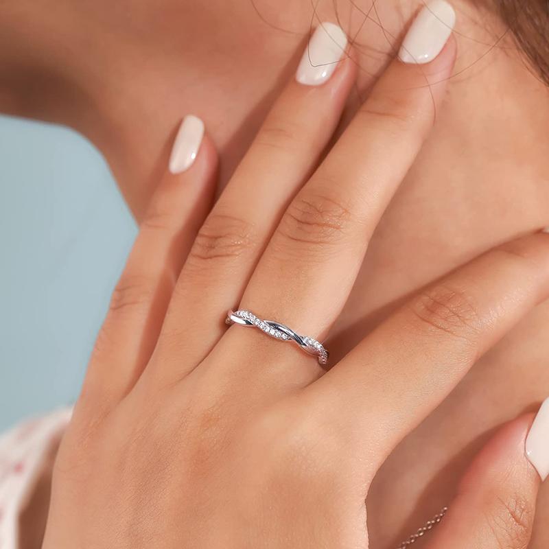 Wedding Band Rings for Women 925 Sterling Silver AAA Zircon Stackable Engagement Crossed Rings Simple Jewelry Party Gift