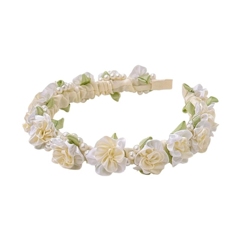 Comfortable Plastic Hairband Stylish HeaddressWith Pearls Floral Design Wedding Party Accessory For Sensitive Skin