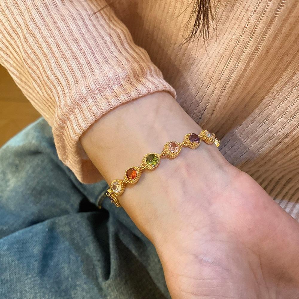 Luxury Heart Shaped Bracelet Colorful Chain Bracelets Cute Rainbow Zircon Bracelet  Gifts