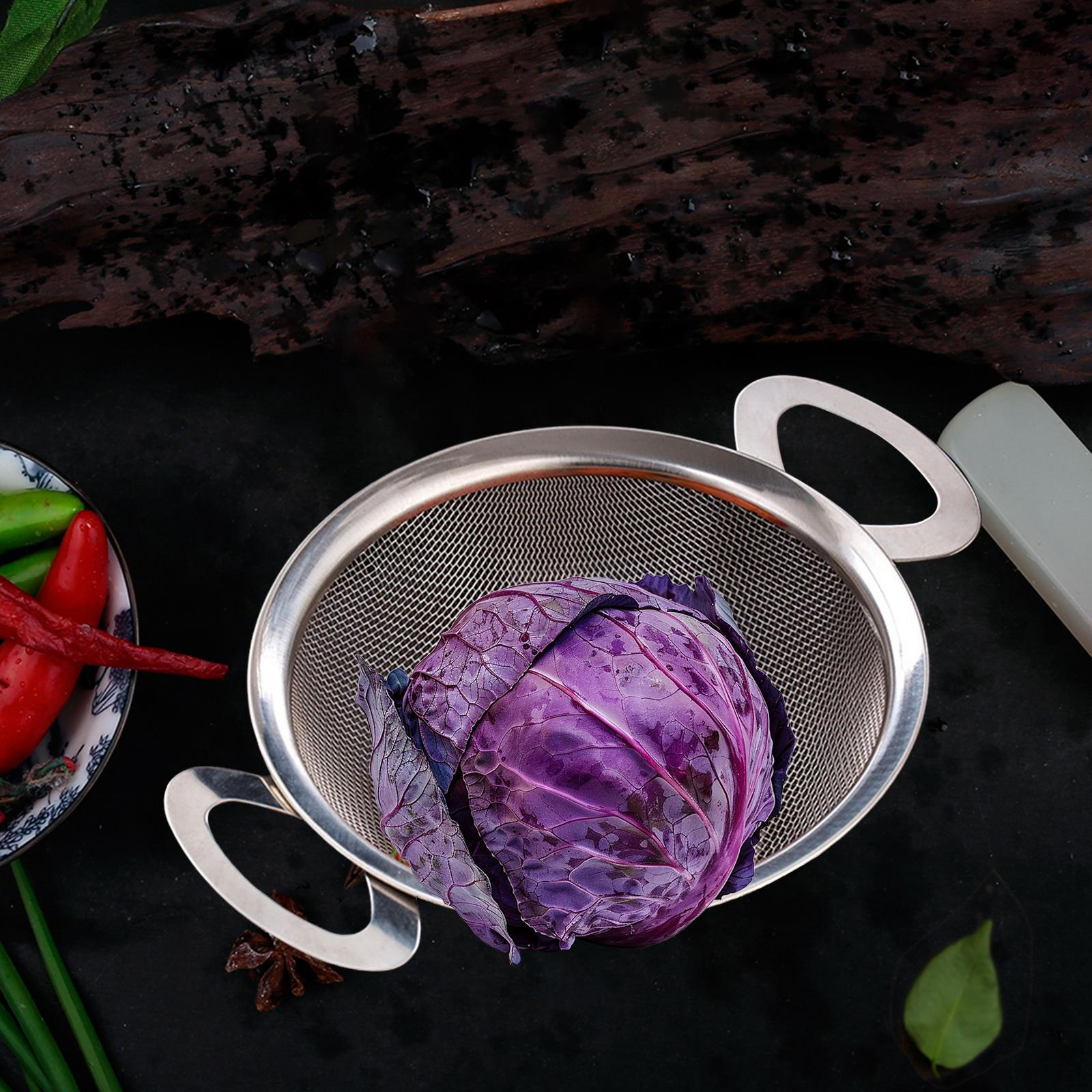 

Drain Basket Food Strainer Colander Metal Kitchen Tool Vegetable Washing Fruit 24cm