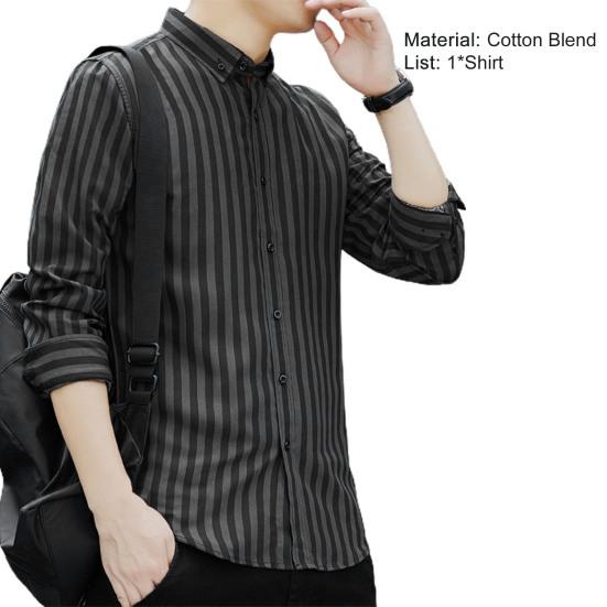Men Shirt Formal Single-breasted Stripe Turn-down Collar Business Shirt for Work