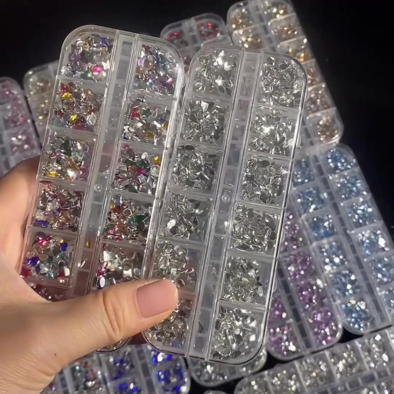 Mix 3D Flatback Nail  12 Grids Mini  Diamonds For Nail Art Glitter Charm Decorative Diy Manicure Art Accessor