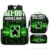 Minecraft Cartoon Print Backpack Set 3-Piece Student School Bag Water-Resistant Large Capacity Unisex