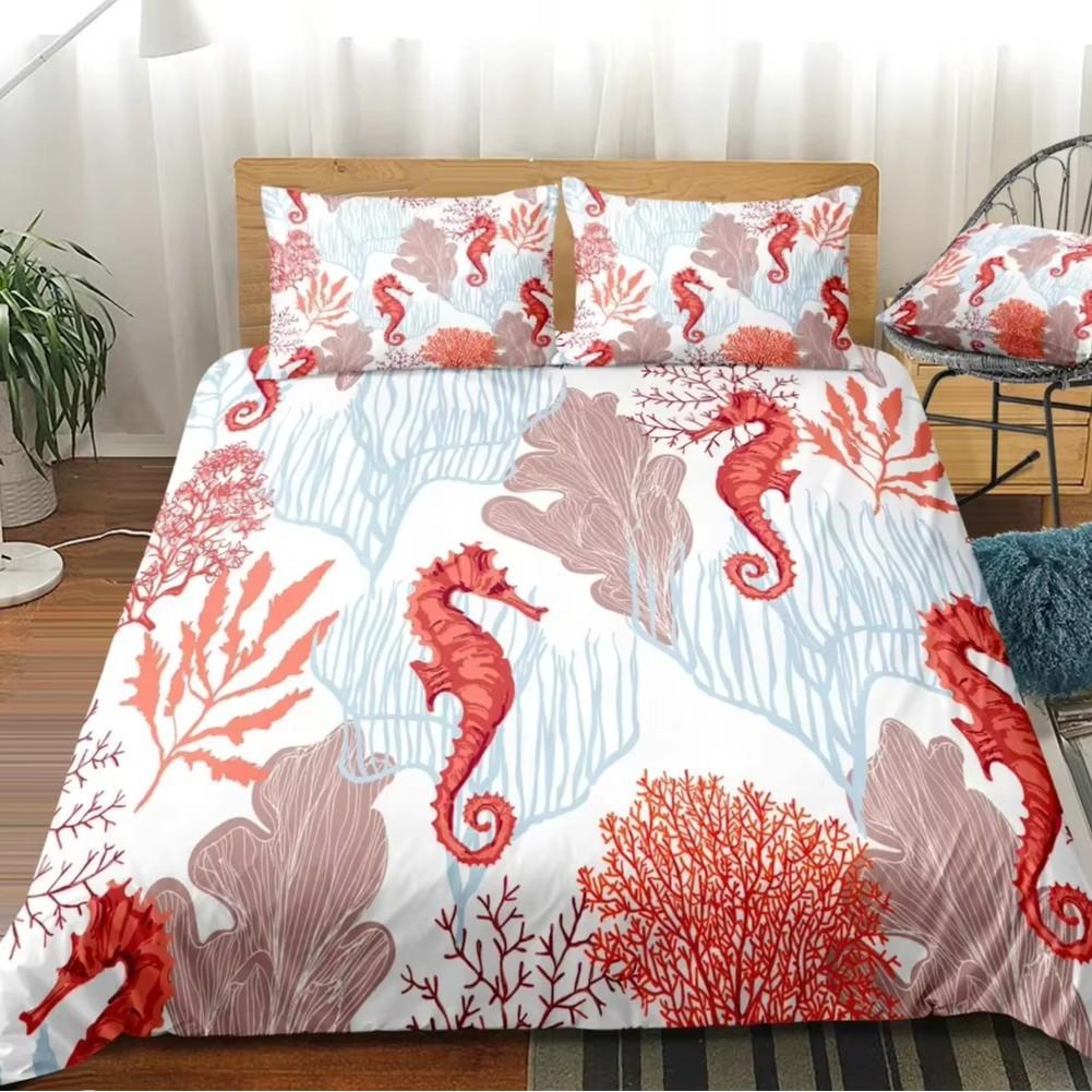 Cartoon Seahorse Down Comforter Set Bedding Set 3-piece Duvet Cover Set
