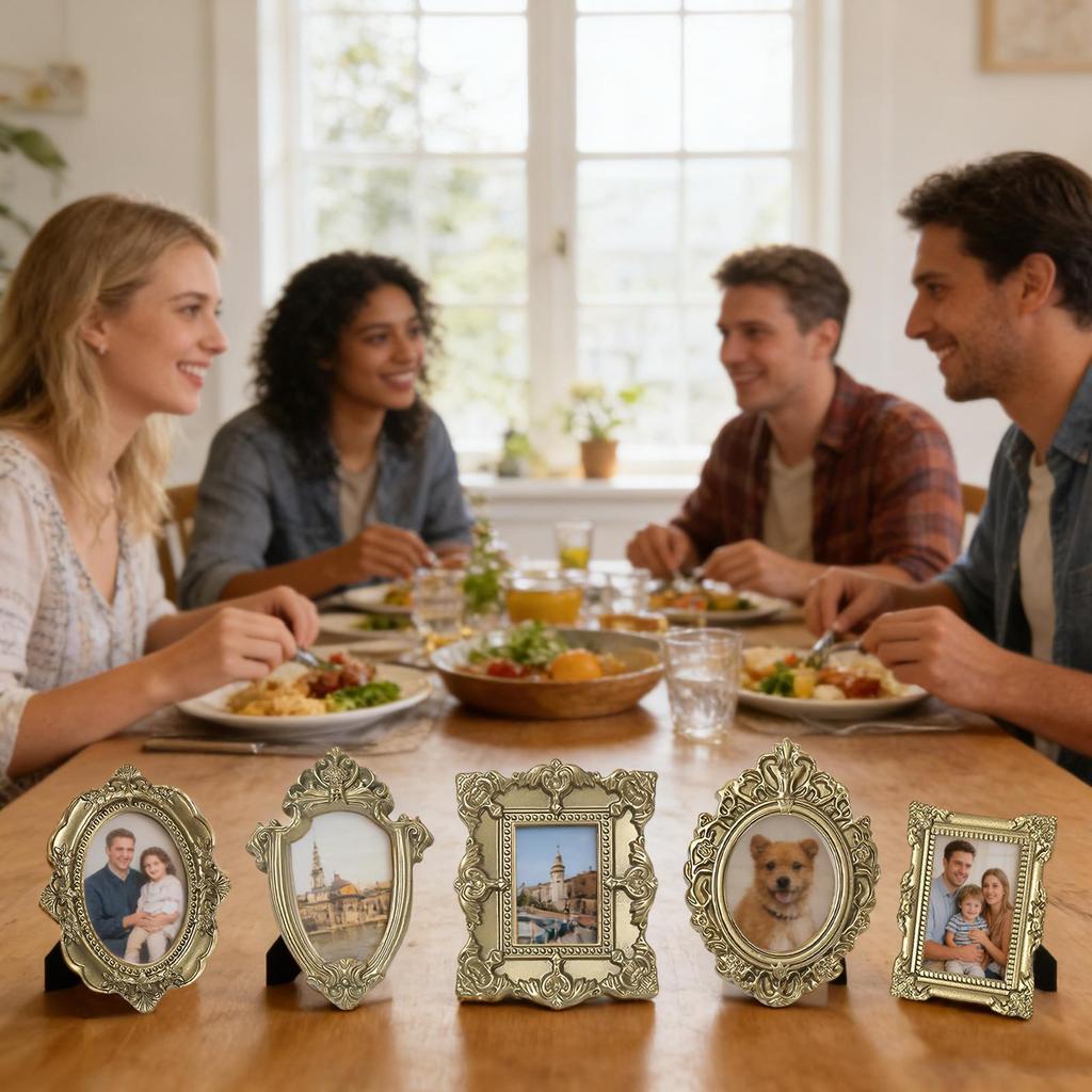 5Pcs Mini Vintage Resin Photo Frames Small Picture Jewelry Display Table Decor Retro Photography Props for Home Desktop Ornament