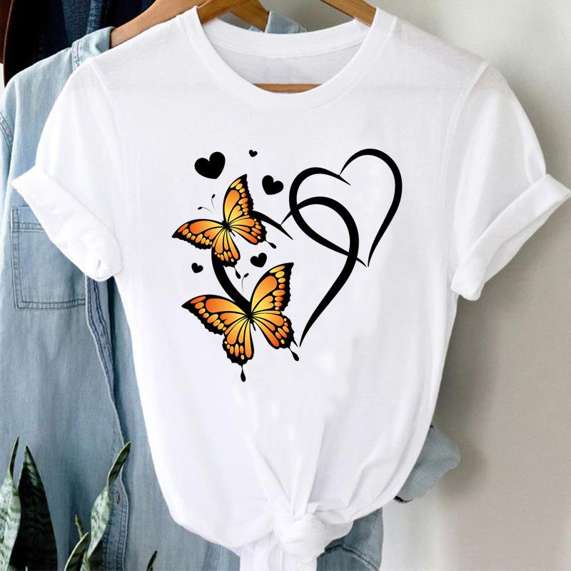 (Asian Size)  Clothing Tee Print Lady T Shirt sweet flower trend 90s Fashion Women Casual Top Short Sleeve Female Graphic T-shirts