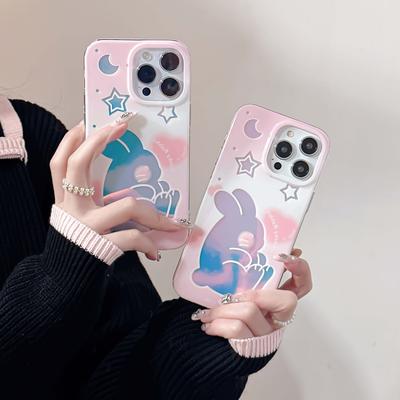 Ins Rabbit Cute Pink Stars Bunny Laser Cartoon Bunny Phone Case For Iphone 13 12 11 Promax 14 Pro Max Imd Soft Silicone Cover