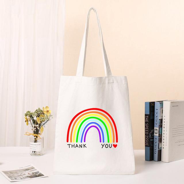 New Female Bag Shopping Bags Shoulder Bag Foldable Reusable Casual Thank You Mistress Print Canvas Student Portable Handbags