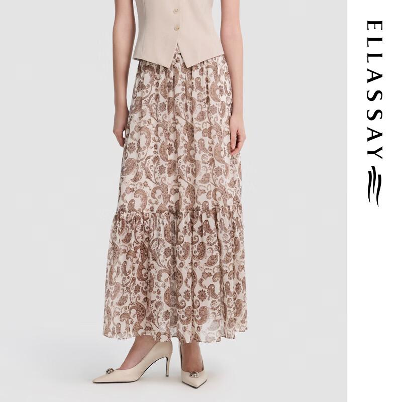 ELLASSAY Retro Paisley High-Waist A-Line Skirt L