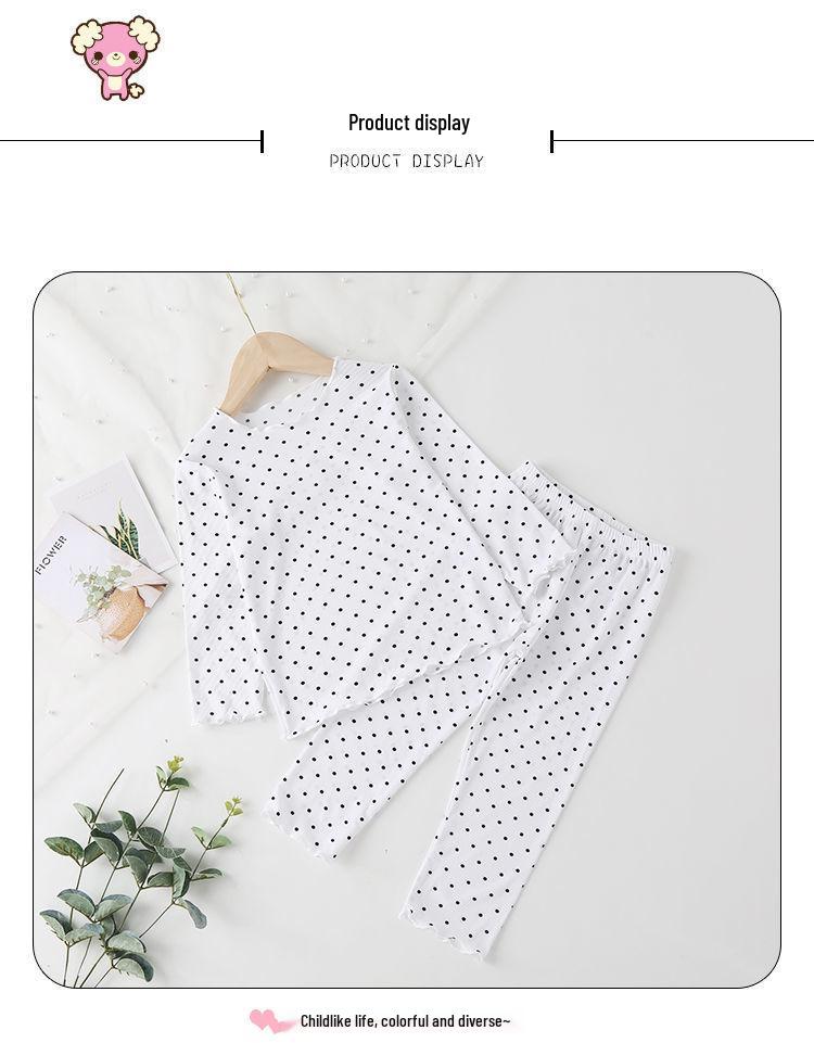 Girls' Polka Dot Summer Pajama Set - Light, Stylish Two-Piece for Home or Air-Conditioned Wear