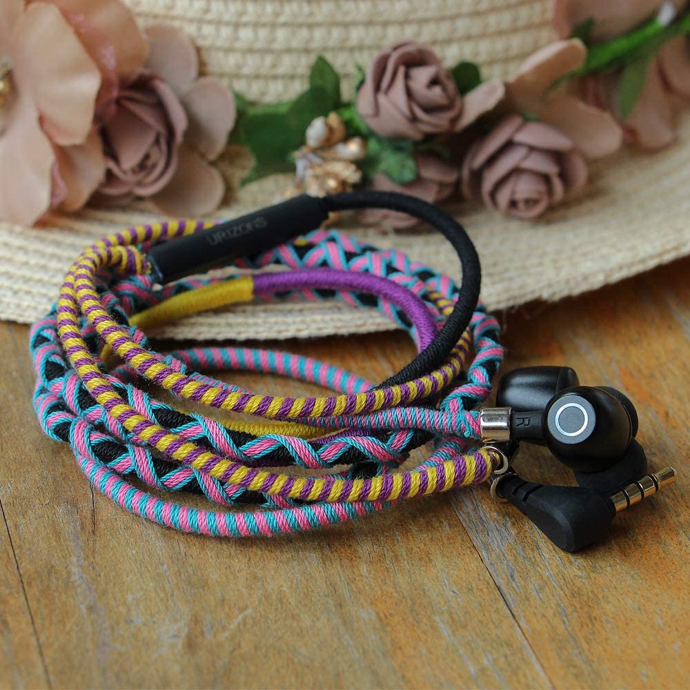 URIZONS Colorful Nylon Braided Wired 3.5mm In-Ear Earphones - The Earphones Can Be Worn On the Hand with a Wired Winder, and the Anti-lost Bracelet