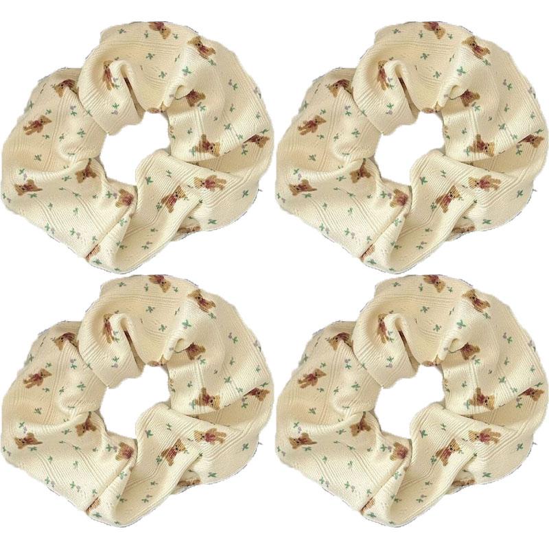 Retro American Bear Hair Ring Women Floral Bow High Elastic Scrunchie Simple Hair Accessories