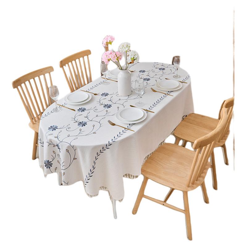 Oval Cotton And Linen Embroidered Fabric, High-Grade Tablecloth, Waterproof And Oil-Proof, Advanced Sense, Anti-Scalding And Wear-Resistant Coffee