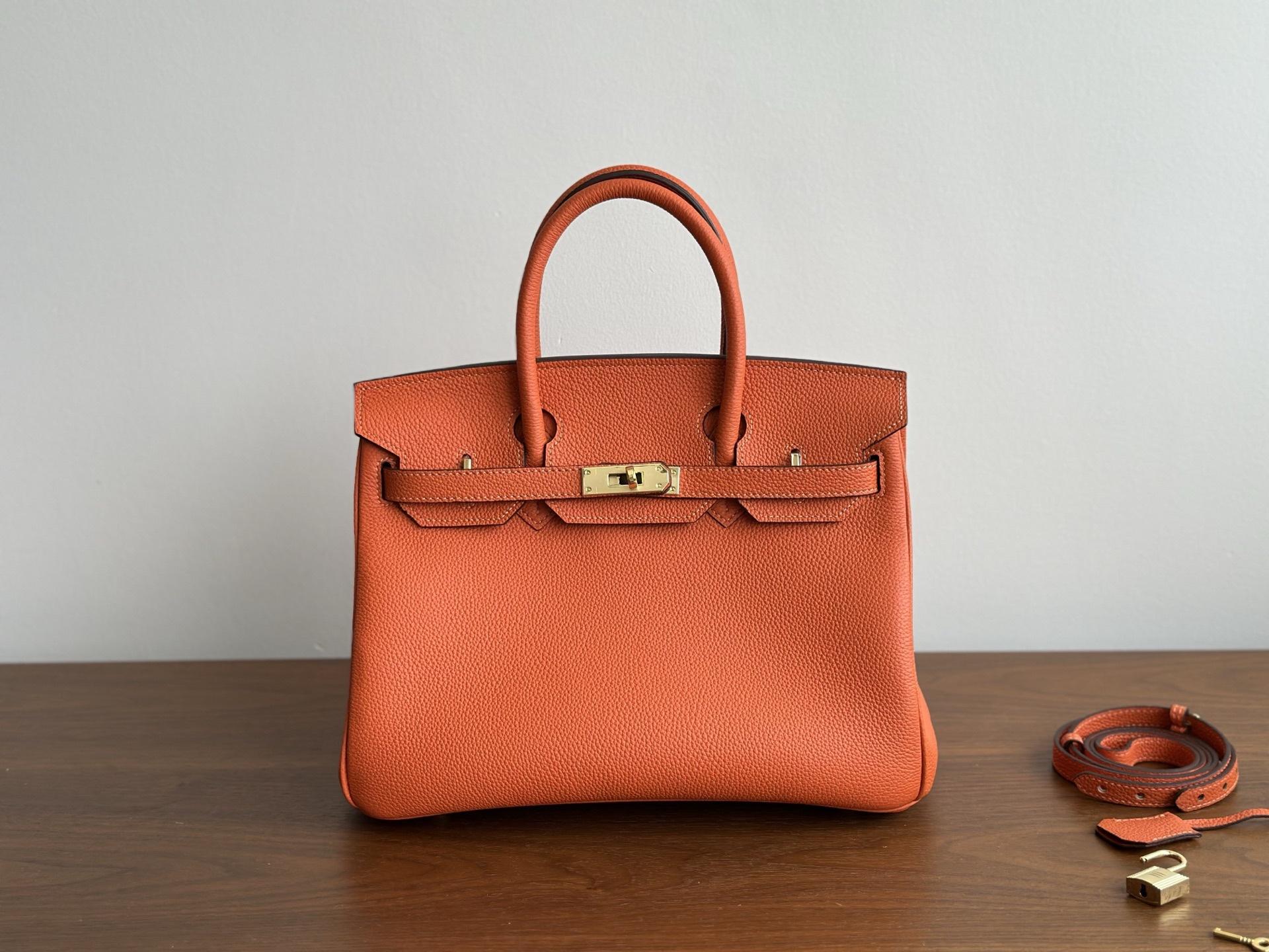 

30cm Bronze Togo Leather Top Layer Cowhide Fashion High-End Large Capacity Handbag Single Shoulder Strap Womens Bag 30cm