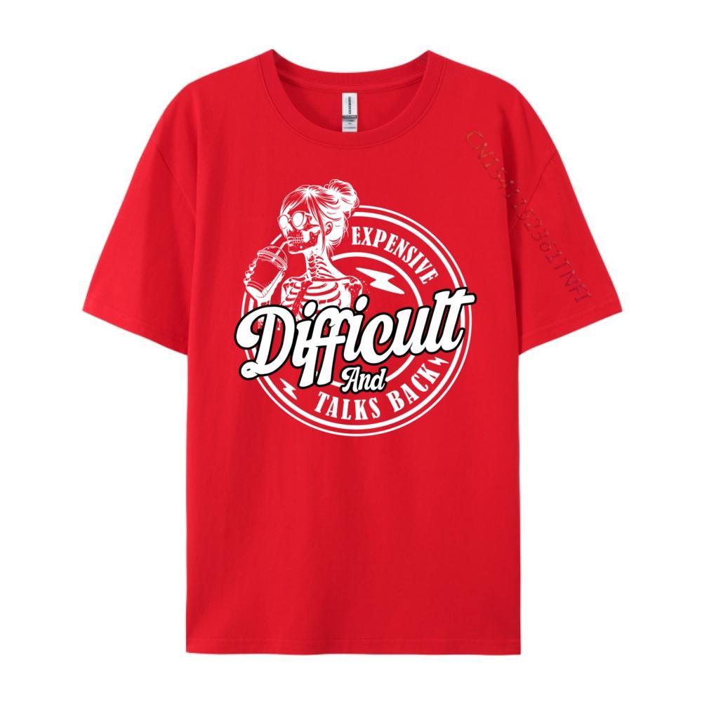 Expensive Difficult And Talks Back Skeleton D Red And Black Graphic T Shirt Soft Band Tshirts Eu Size