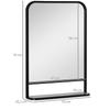 Wall Mirror with Metal Frame, Rounded Edges, 1 Shelf, 70 Cm X 10.2 Cm X 50 Cm, Black + Silver