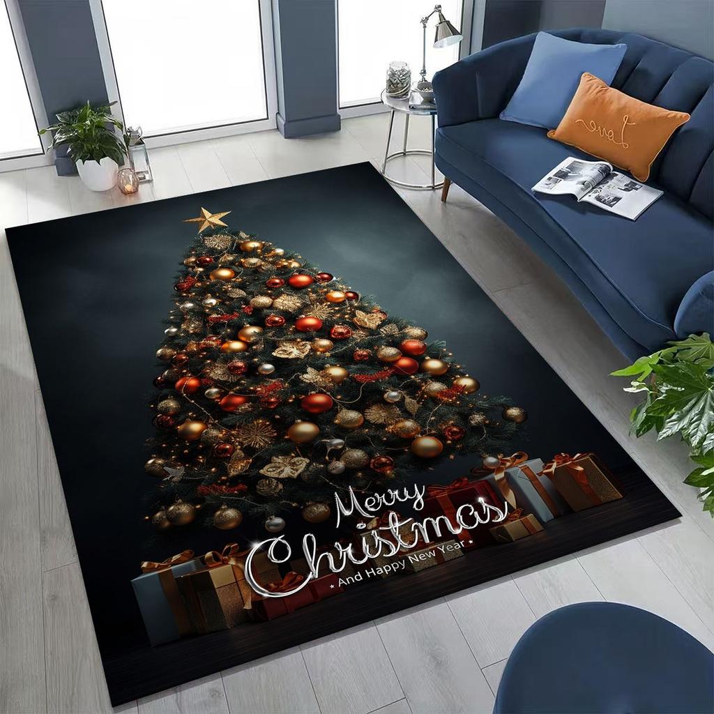 Frohes Neues Jahr Frohe Weihnachten Weihnachtsbaum Weihnachtsmann Cartoon Geschenk Teppich Teppich für Schlafzimmer Wohnzimmer Sofa Haus Fußmatte Dekoration,Rutschfest