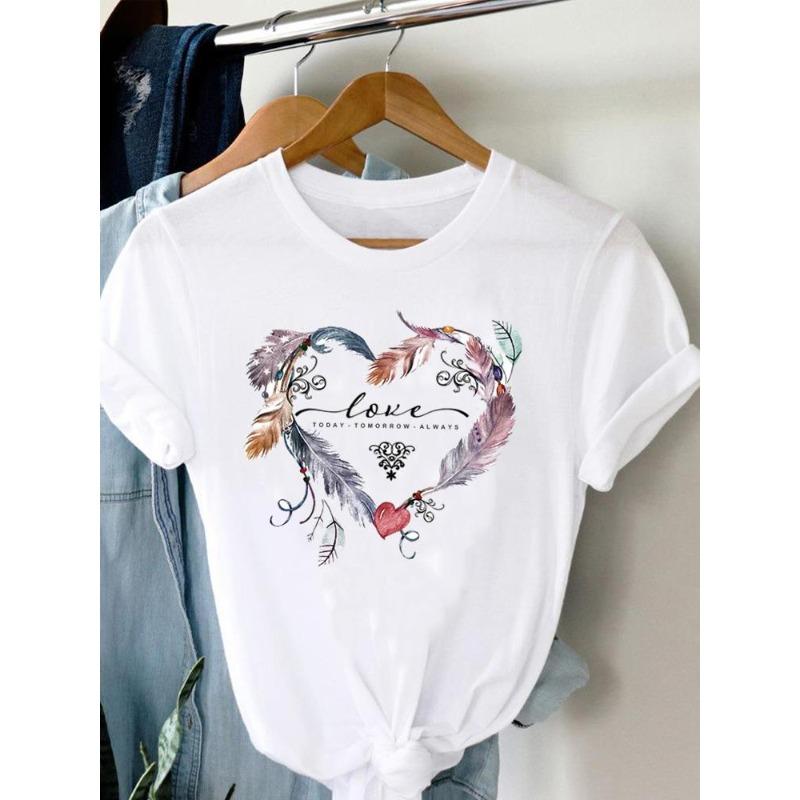 (European Size)90s Women Flower Watercolor Lovely Trend Short Sleeve Fashion Print Lady Tee Top Clothing Casual Tshirt Female Graphic T-shirts