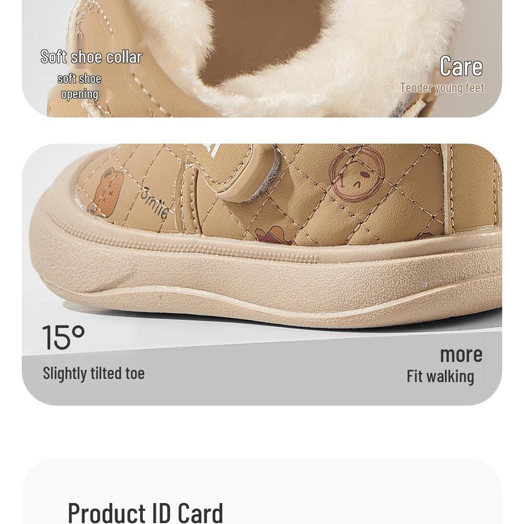 Jingqi Fleece-Lined Infant Cotton Shoes: Warm Winter First Walker for Boys & Girls, Low-Top, Ages 1+