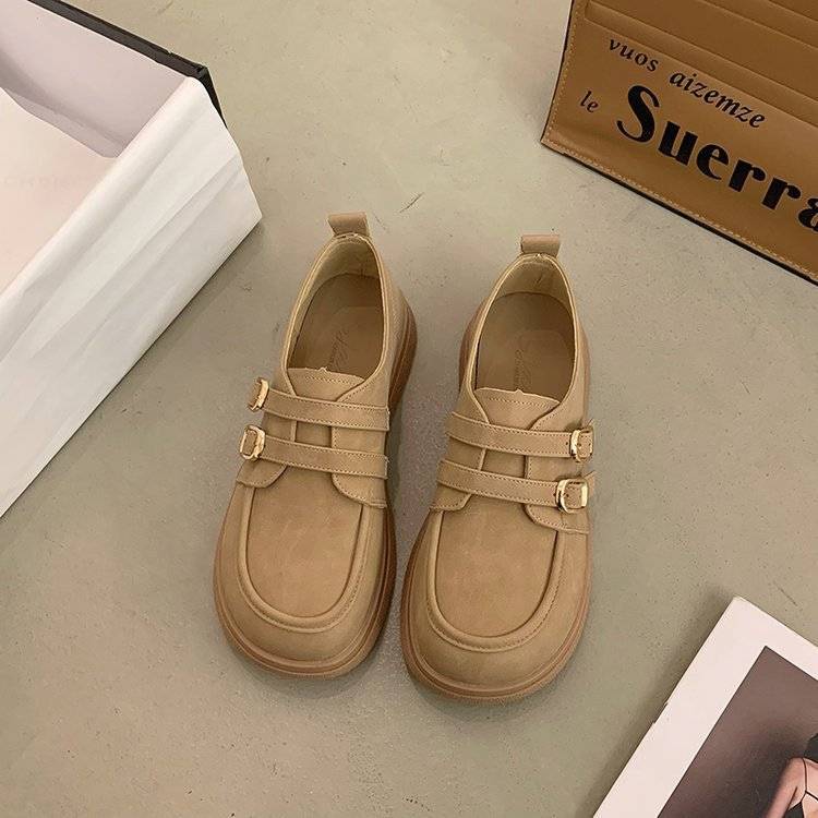 2025 Maillard style small leather shoes women's casual single shoes spring new versatile single shoes platform lazy one pedal