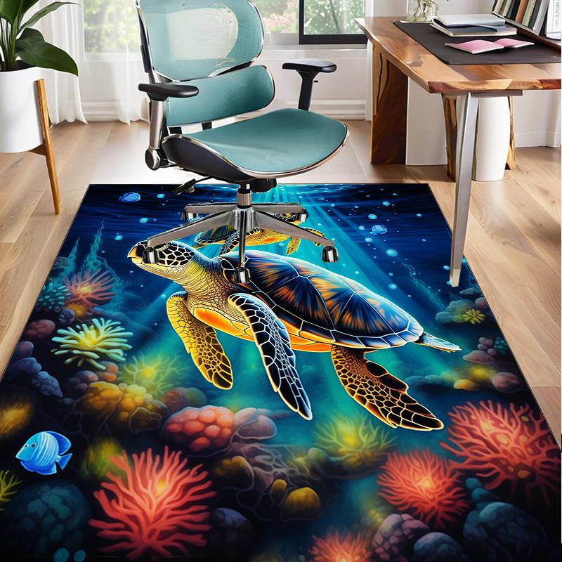 Cartoon Sea Turtle Artwork Office Rug Chair Mat, Entryway Carpet, Suitable for Front Door, Bedroom, Living Room, Desk, Holiday Gift