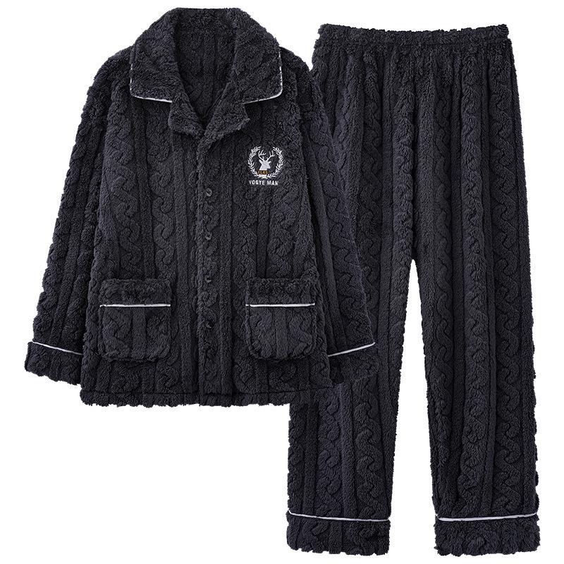 Herren Plüsch Dick Pyjama Set für Herbst/Winter – Warme Haus- & Outdoor-Bekleidung, Übergrößen verfügbar