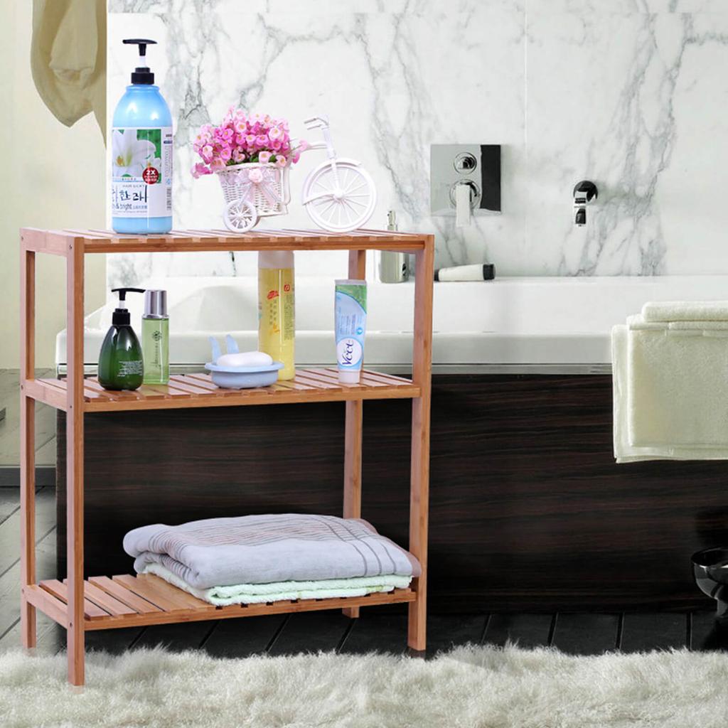 SONGMICS BCB33Y Bamboo Shelving Unit for the Bathroom/Kitchen/Shoe Rack, 60 x 26 x 66 cm Ideal for the bathroom, living room, hallway
