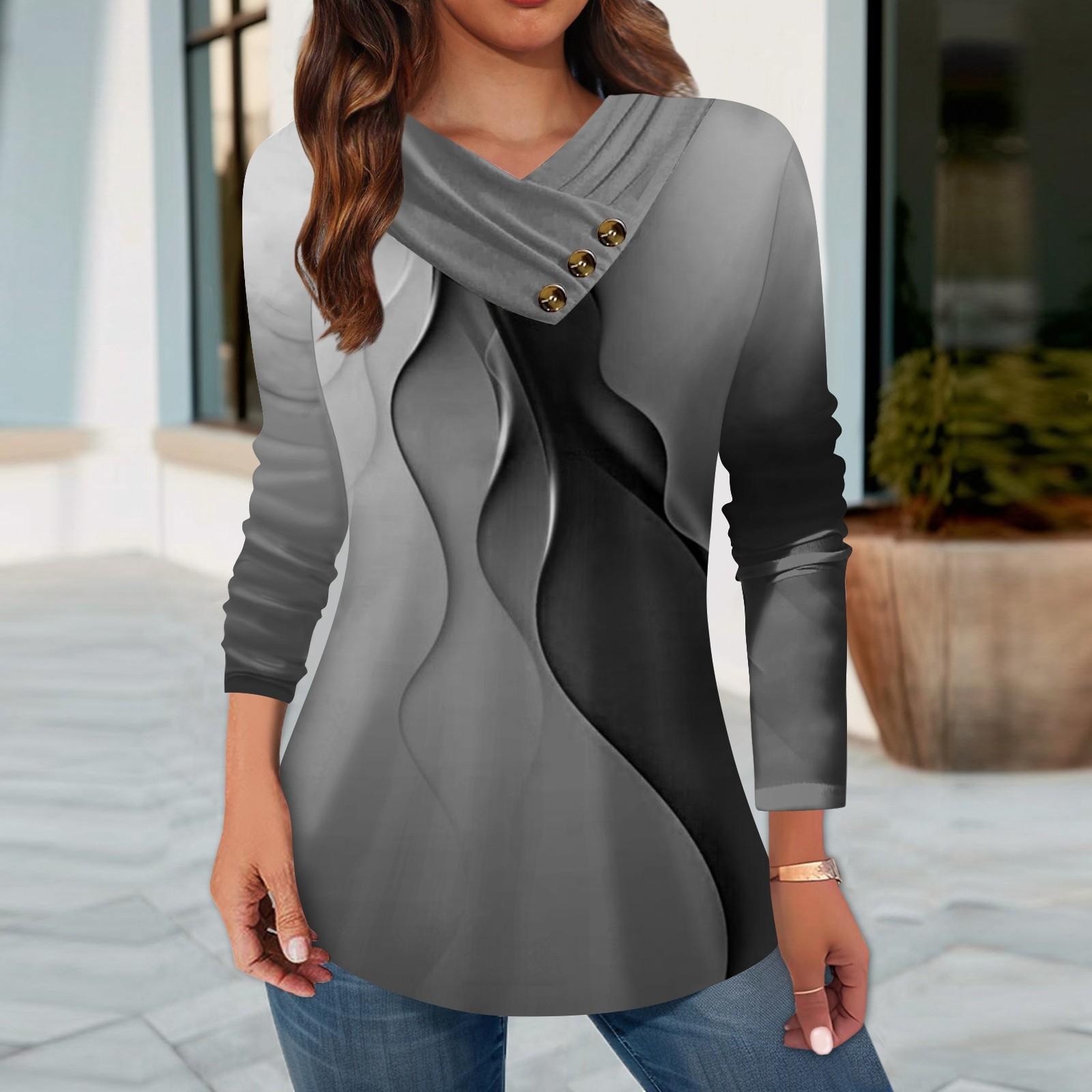 

Женские топы, повседневные рубашки с длинными рукавами и пуговицами на шее, модные лоскутные блузки с винтажным принтом, футболки XXL серый