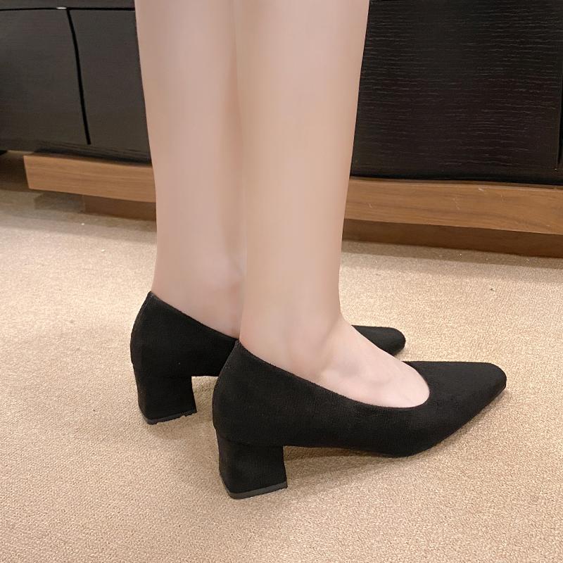 Fashion 2025Aphixta Shoes Square Heel Women Pointed Toe Pumps Fashion  High Heels Flock Leather Black Party Shoes Plus Big size