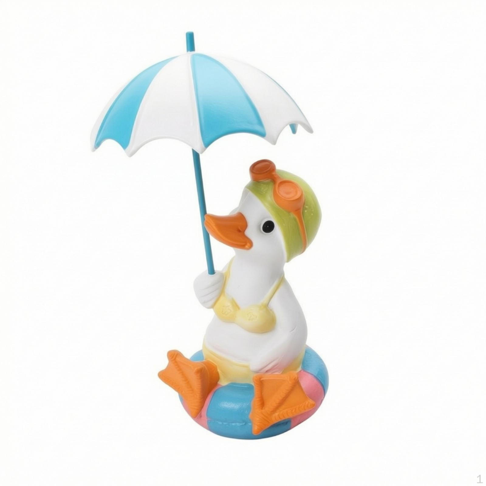 Duck Figurine with Umbrella Decorative Small Garden Ornament for Courtyard,