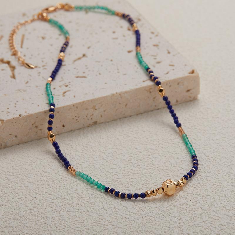 S925 Sterling Silver Irregular Silver Beads Natural Chalcedony Lapis Lazuli Colored Treasure Beaded Necklace Women'S Earrings