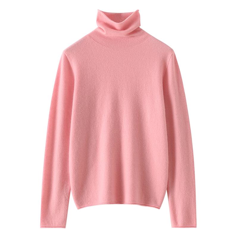 Women’s Cashmere Pile Collar Sweater - High Collar, Knitted, Loose Fit, Slim Inner Layer