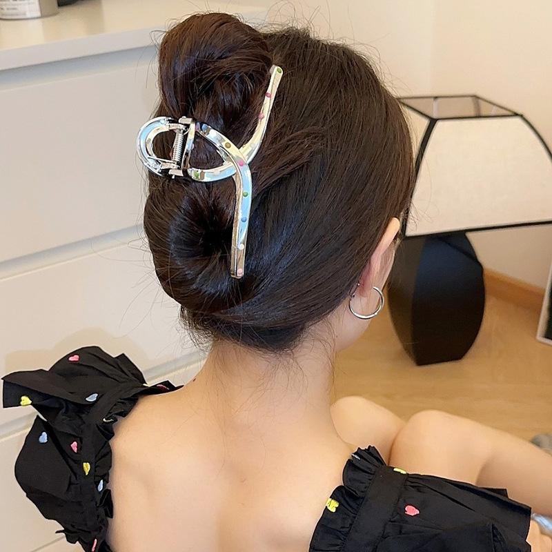 Vintage Colorful Dot Hair Clips for Women Trendy Silver Color Large Crab Clip Korean Hairpin Sweet Girls Long Hair Holder Headband Hair Claw Clip