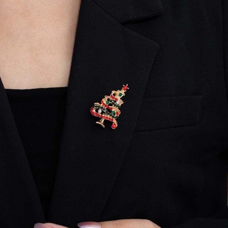 Festive Snowman Pin Christmas Tree Decoration Creative Alloy Brooch Adorned With Crystals Rhinestones Holiday Outfit