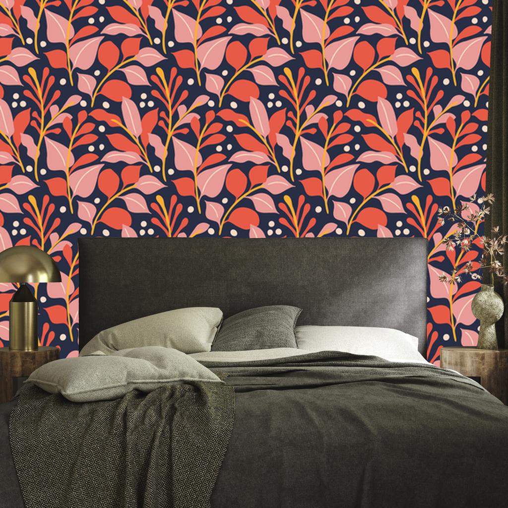 Colorful plants wallpaper in retro style for living room and bedroom 50x1000