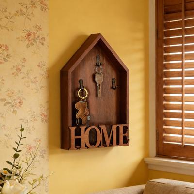 Wooden Home Key Holder with 3 Hooks Rustic House Wall Mount Key Organizer Multi-purpose Home Office Entryway Decorative Key Hanger Rack