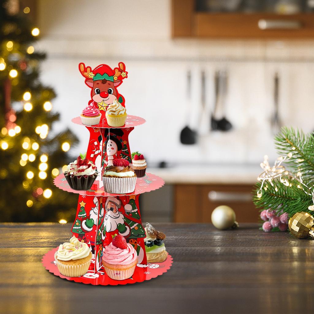Christmas Cupcake Dessert Storage Rack3 Tier Merry Christmas Cardboard Dessert Tree Tower For Christmas Holiday Winter Birthday Party Supplies