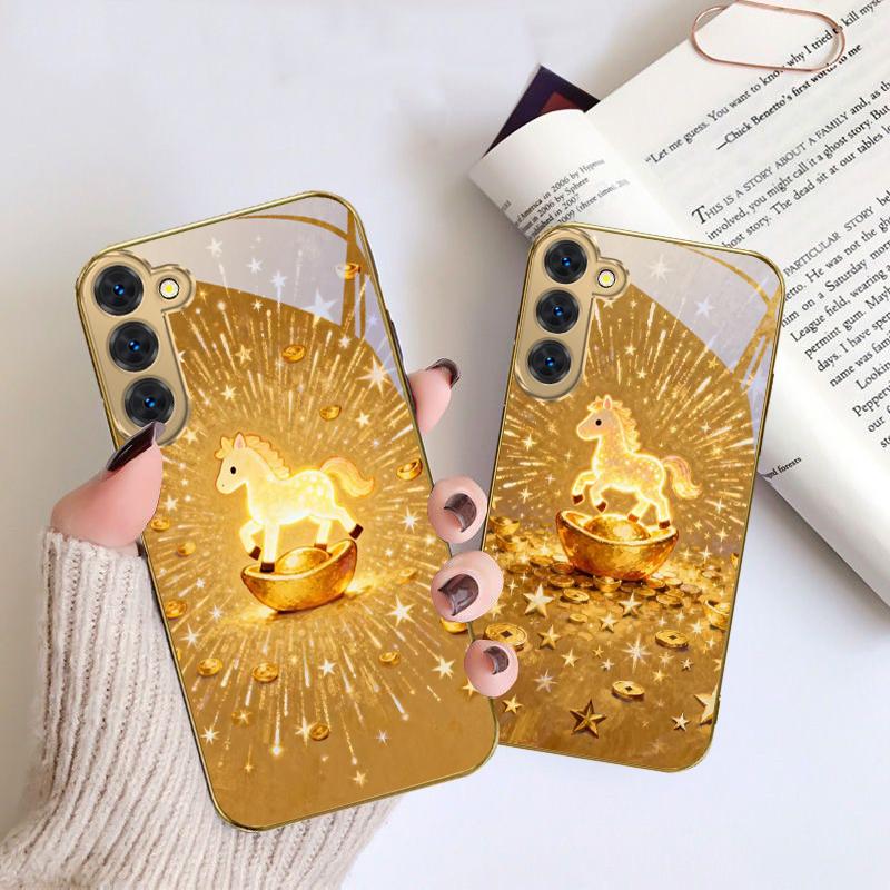 The shining golden pony For Samsung Galaxy S20 FE S21 S22 S23 Plus S24 Ultra S25Ultra S21+ S9+ S22Plus Golden glass phone case