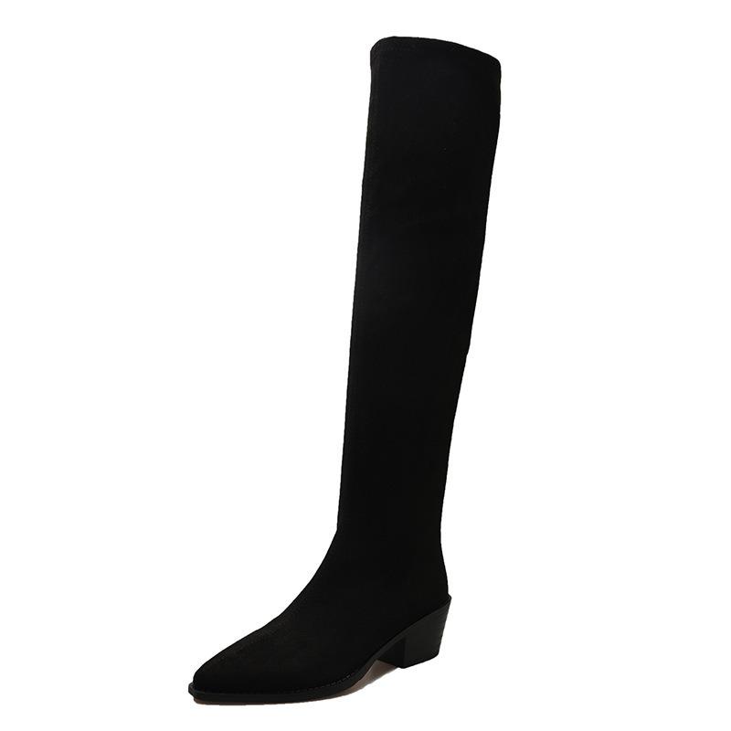 Knee high boots long boots children's autumn new square head high heel small slim elastic knight boots