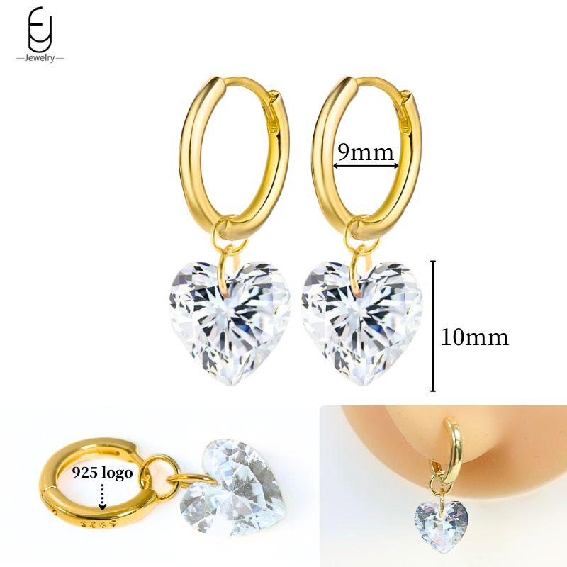 925 Silver Ear Needle White Crystal Gold Earrings for Women Luxury Water drop/Heart/Flower Pendant Earring Fine Jewelry