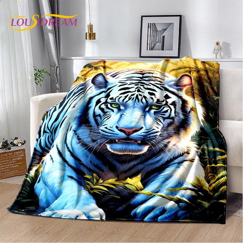 Fierce Tiger Lion Leopard Beast Animal Wildlife Cartoon Blanket,Soft Throw Blanket for Home Bedroom Bed Sofa Picnic Office Cover