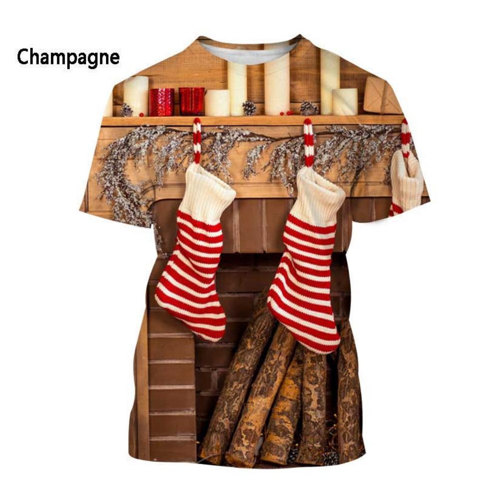 Casual short sleeved T-shirt, oversized New Year's Christmas men's T-shirt, 3D printed, fun role-playing Santa Claus