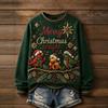 Women's Christmas Print Round Neck Long Sleeve Pullover Top for Holiday Casual Wear