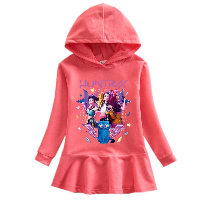 Girls Kpop Rumi Zoey Mira Hunters Printed Long Sleeves Hooded Dress