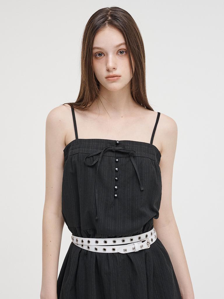 Etmont Slip Button Lace Mini Dress Black